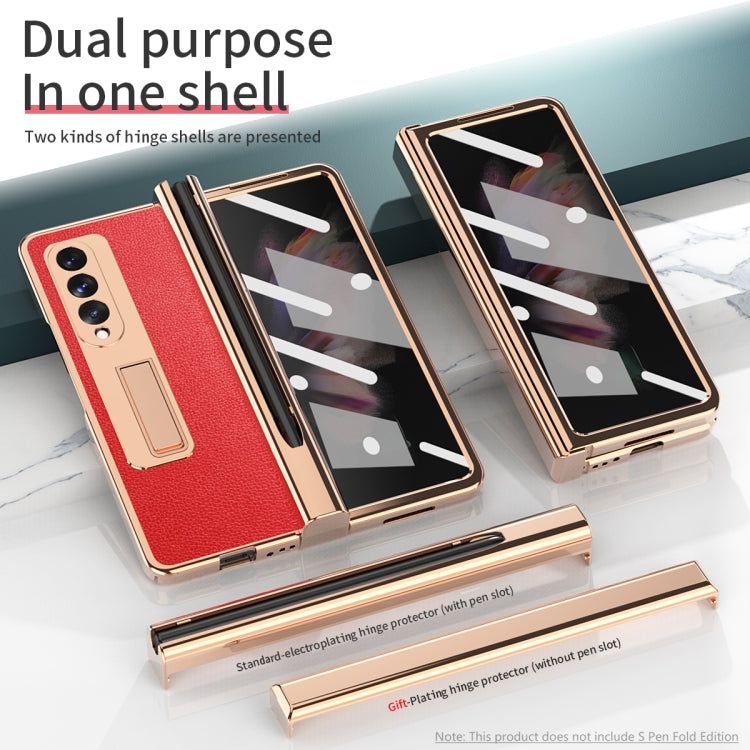 For Samsung Galaxy Z Fold3 Litchi Texture Integrated Electroplating Hinge Flip Phone Case with Pen Slot(Red) - Galaxy Phone Cases by buy2fix | Online Shopping UK | buy2fix