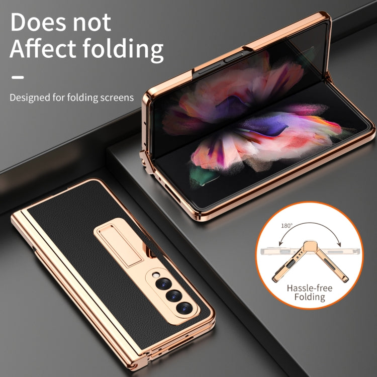 For Samsung Galaxy Z Fold3 5G Litchi Texture Leather Hinged Electroplated Phone Case with S Pen Fold Edition & Protective Film(Black) - Galaxy Phone Cases by buy2fix | Online Shopping UK | buy2fix