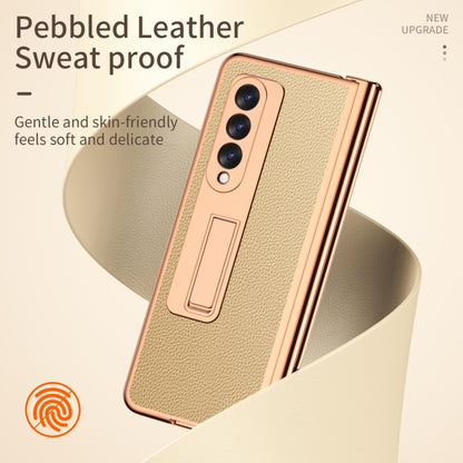 For Samsung Galaxy Z Fold3 5G Litchi Texture Leather Hinged Electroplated Phone Case with S Pen Fold Edition & Protective Film(Gold) - Galaxy Phone Cases by buy2fix | Online Shopping UK | buy2fix