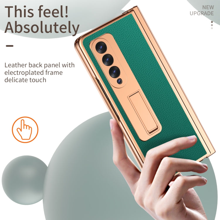 For Samsung Galaxy Z Fold3 5G Litchi Texture Leather Hinged Electroplated Phone Case with S Pen Fold Edition & Protective Film(Green) - Galaxy Phone Cases by buy2fix | Online Shopping UK | buy2fix