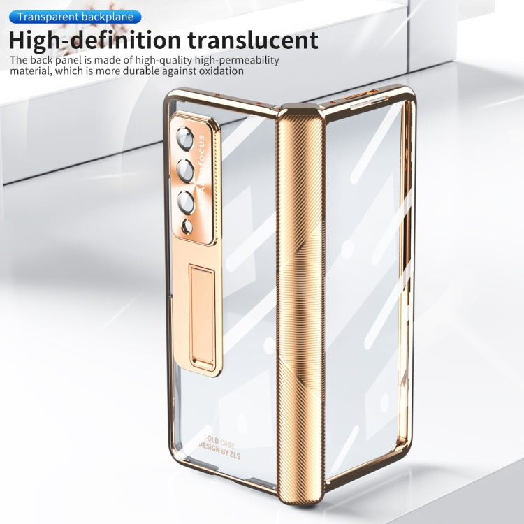 For Samsung Galaxy Z Fold3 5G Magnetic Hinges Plating Phone Case with Holder(Champagne Gold) - Galaxy Phone Cases by buy2fix | Online Shopping UK | buy2fix