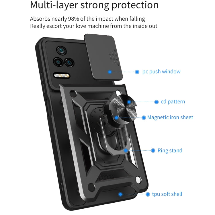 For Xiaomi Poco F4/Redmi K40S Sliding Camera Design TPU + PC Phone Case(Blue) - Xiaomi Cases by buy2fix | Online Shopping UK | buy2fix