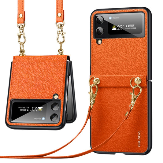 For Samsung Galaxy Z Flip3 5G SULADA Litchi Texture Leather + TPU Phone Case with Strap(Orange) - Galaxy Phone Cases by SULADA | Online Shopping UK | buy2fix