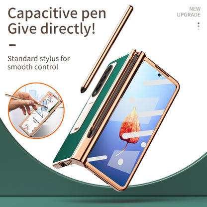 For Samsung Galaxy Z Fold4 Litchi Texture Leather Hinged Electroplated Phone Case with Pen(Green) - Galaxy Z Fold4 5G Cases by buy2fix | Online Shopping UK | buy2fix