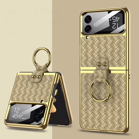 For Samsung Galaxy Z Flip4 GKK Weave Texture Electroplating Protective Phone Case(Gold) - Galaxy Z Flip4 5G Cases by GKK | Online Shopping UK | buy2fix
