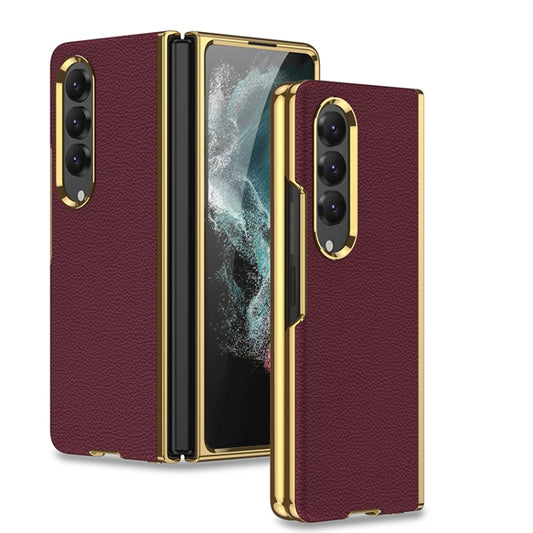 For Samsung Galaxy Z Fold4 GKK Electroplating Leather Surface Phone Case(Gold Brown) - Galaxy Z Fold4 5G Cases by GKK | Online Shopping UK | buy2fix