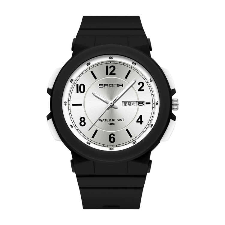 SANDA 6097 TPU Strap Dual Calendar Waterproof Electronic Watch(Black White) - Silicone Strap Watches by SANDA | Online Shopping UK | buy2fix