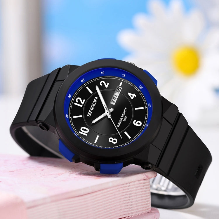 SANDA 6097 TPU Strap Dual Calendar Waterproof Electronic Watch(Black White) - Silicone Strap Watches by SANDA | Online Shopping UK | buy2fix