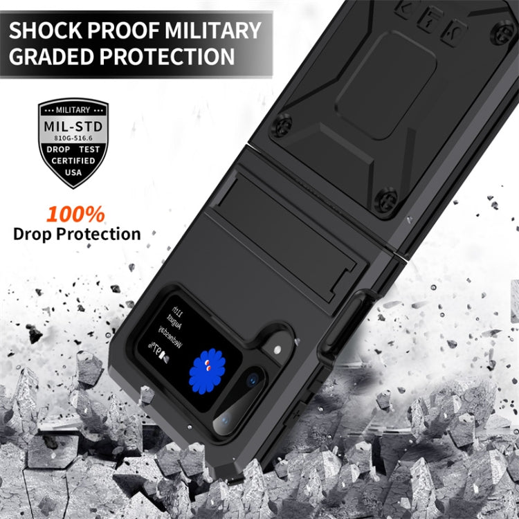 For Samsung Galaxy Z Flip3 5G Metal Shock-proof Phone Case With Holder(Black) - Galaxy Phone Cases by buy2fix | Online Shopping UK | buy2fix