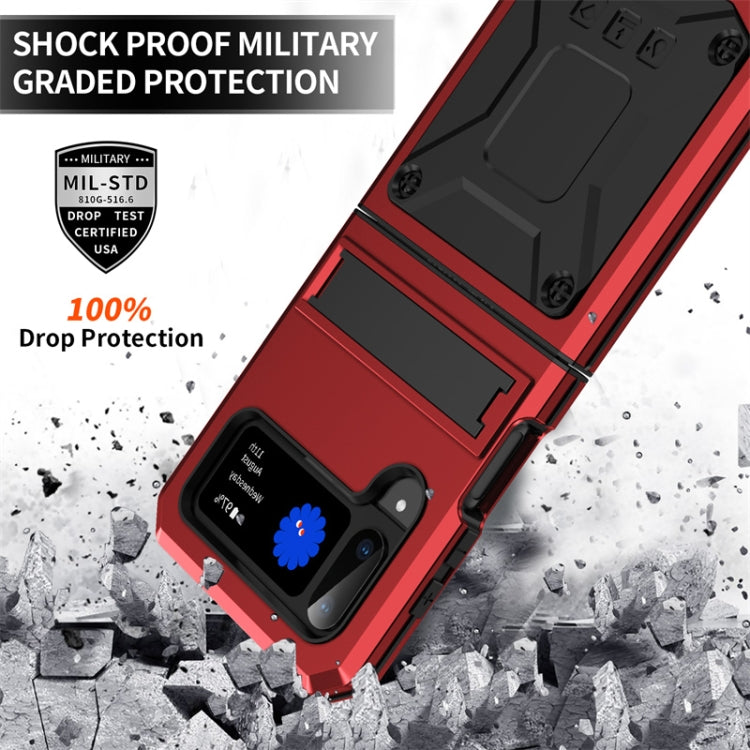 For Samsung Galaxy Z Flip3 5G Metal Shock-proof Phone Case With Holder(Red) - Galaxy Phone Cases by buy2fix | Online Shopping UK | buy2fix