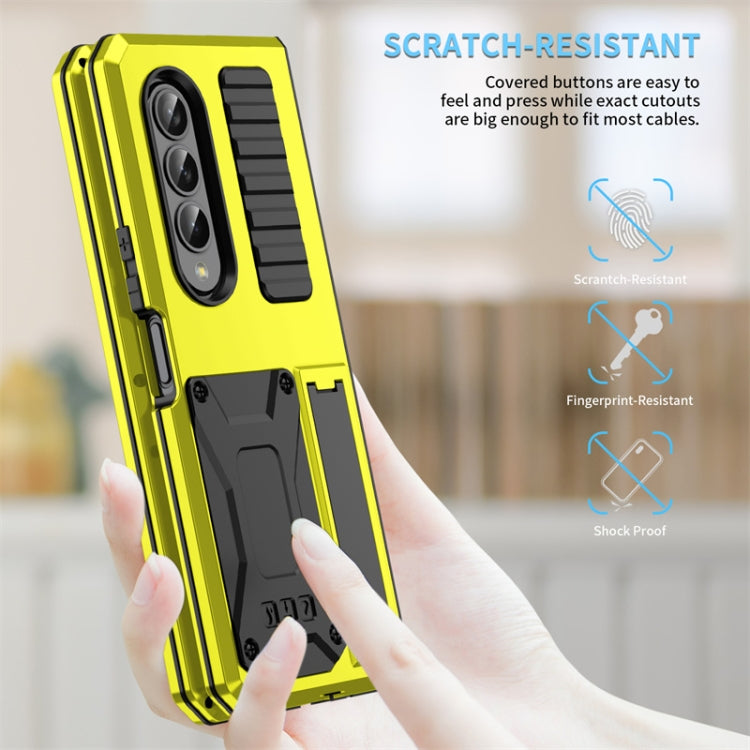 For Samsung Galaxy Z Fold4 Metal Shock-proof Phone Case With Holder(Yellow) - Galaxy Z Fold4 5G Cases by buy2fix | Online Shopping UK | buy2fix