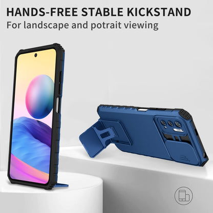 For Xiaomi Redmi Note 10 5G Stereoscopic Holder Sliding Camshield Phone Case(Blue) - Xiaomi Cases by buy2fix | Online Shopping UK | buy2fix