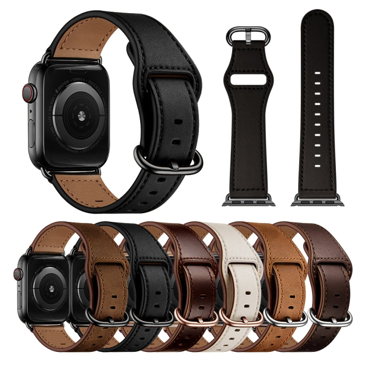 Genuine Leather Watch Band For Apple Watch Ultra 49mm&Watch Ultra 2 49mm / Series 9&8&7 45mm / SE 3&SE 2&6&SE&5&4 44mm / 3&2&1 42mm(Dark Brown Needle Texture) - Watch Bands by buy2fix | Online Shopping UK | buy2fix