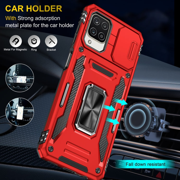 For Samsung Galaxy A12 5G/4G / M12 / F12 Armor PC + TPU Camera Shield Phone Case(Red) - Galaxy Phone Cases by buy2fix | Online Shopping UK | buy2fix