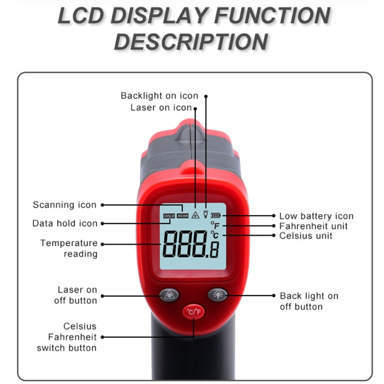 Wintact WT319B -50-550 Celsius LCD Display Infrared Thermometer, Battery Not Included - Consumer Electronics by Wintact | Online Shopping UK | buy2fix