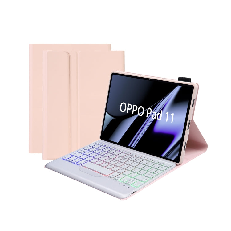 OP11-BS Lambskin Texture Ultra-thin Bluetooth Keyboard Leather Case with Backlight For OPPO Pad 11 inch(Pink) - Others Keyboard by buy2fix | Online Shopping UK | buy2fix