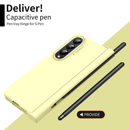 For Samsung Galaxy Z Fold4 Skin Feel Two-color Contact Lens Hinge Flip Phone Case with Pen Slot(Yellow) - Galaxy Z Fold4 5G Cases by buy2fix | Online Shopping UK | buy2fix