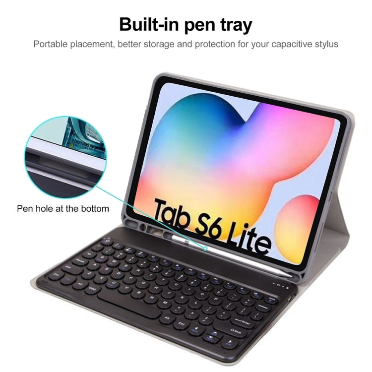 Round Cap Bluetooth Keyboard Leather Case with Pen Slot, without Touchpad For Samsung Galaxy Tab A7 10.4 2020(Black+White Keyboard) - Samsung Keyboard by buy2fix | Online Shopping UK | buy2fix