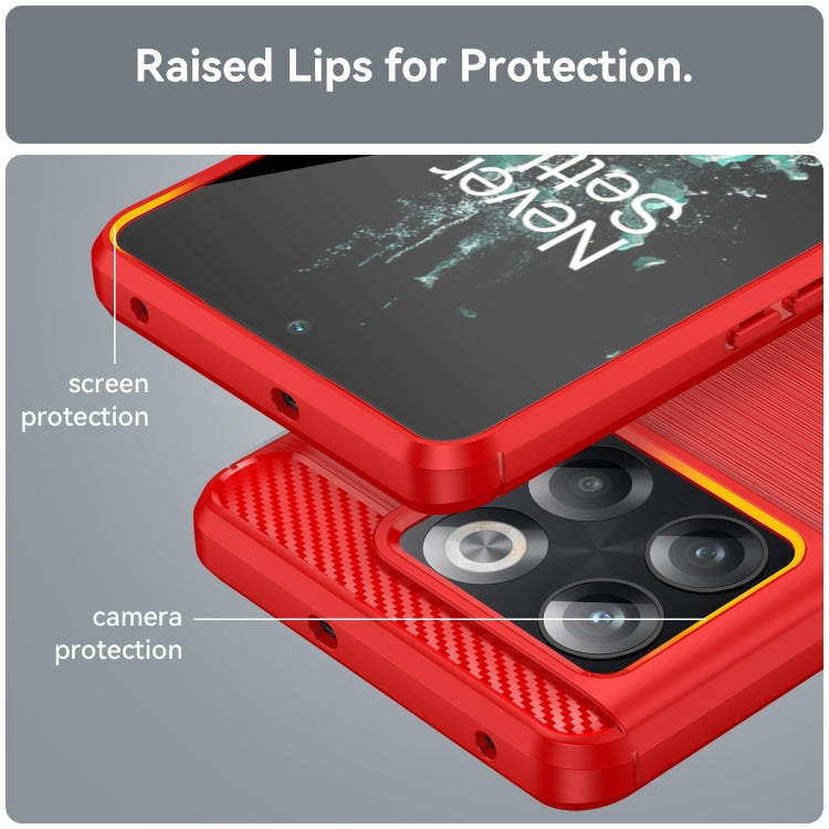 For OnePlus 10T Brushed Texture Carbon Fiber TPU Phone Case (Red) - OnePlus Cases by buy2fix | Online Shopping UK | buy2fix