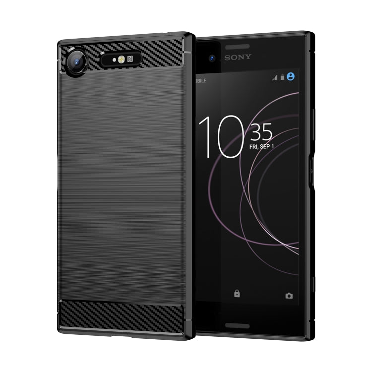 For Sony Xperia XZ1 Brushed Texture Carbon Fiber TPU Phone Case(Black) - Mobile Accessories by buy2fix | Online Shopping UK | buy2fix