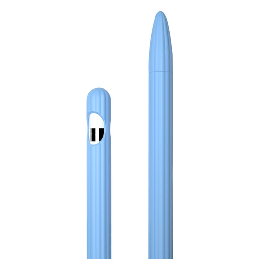 3 in 1 Striped Liquid Silicone Stylus Case with Two Tip Caps For Apple Pencil 2(Sky Blue) - Pencil Accessories by buy2fix | Online Shopping UK | buy2fix