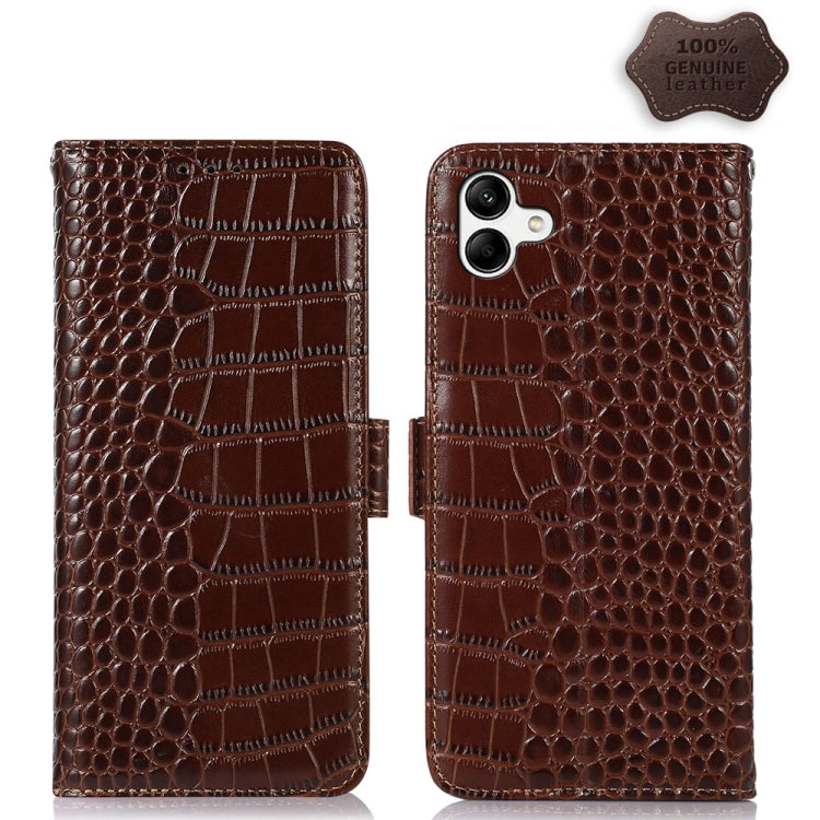 For Samsung Galaxy A04 4G Crocodile Top Layer Cowhide Leather Phone Case(Brown) - Galaxy Phone Cases by buy2fix | Online Shopping UK | buy2fix