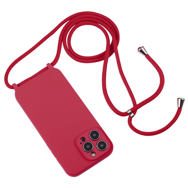 For iPhone 14 Pro Max Crossbody Lanyard Liquid Silicone Case(Rose Red) - iPhone 14 Pro Max Cases by buy2fix | Online Shopping UK | buy2fix