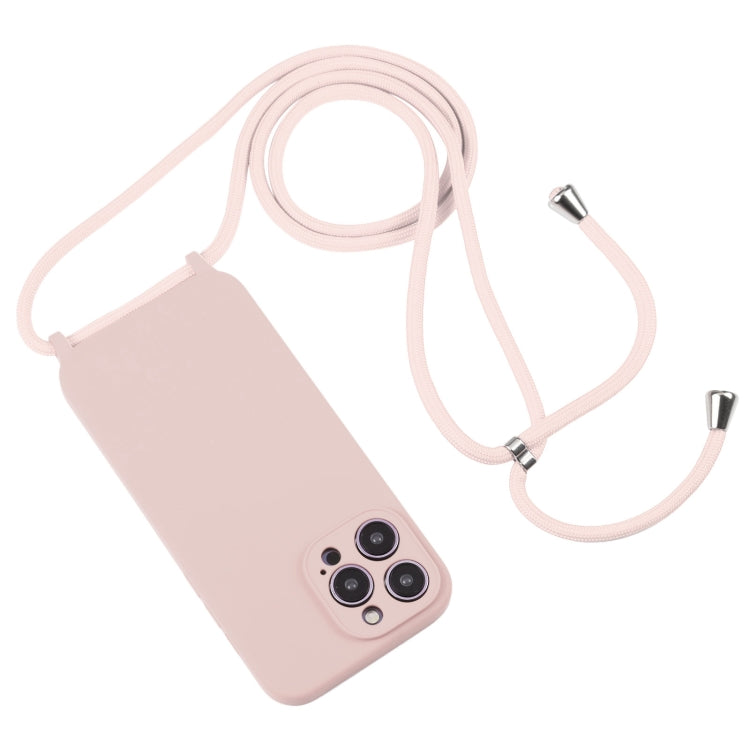 For iPhone 14 Pro Max Crossbody Lanyard Liquid Silicone Case(Sand Pink) - iPhone 14 Pro Max Cases by buy2fix | Online Shopping UK | buy2fix