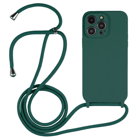 For iPhone 14 Pro Max Crossbody Lanyard Liquid Silicone Case(Pine Needle Green) - iPhone 14 Pro Max Cases by buy2fix | Online Shopping UK | buy2fix