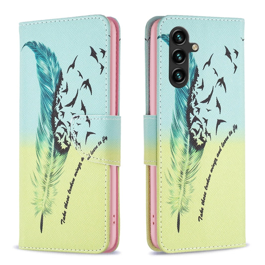 For Samsung Galaxy A14 5G Drawing Pattern Leather Phone Case(Feather) - Galaxy Phone Cases by buy2fix | Online Shopping UK | buy2fix