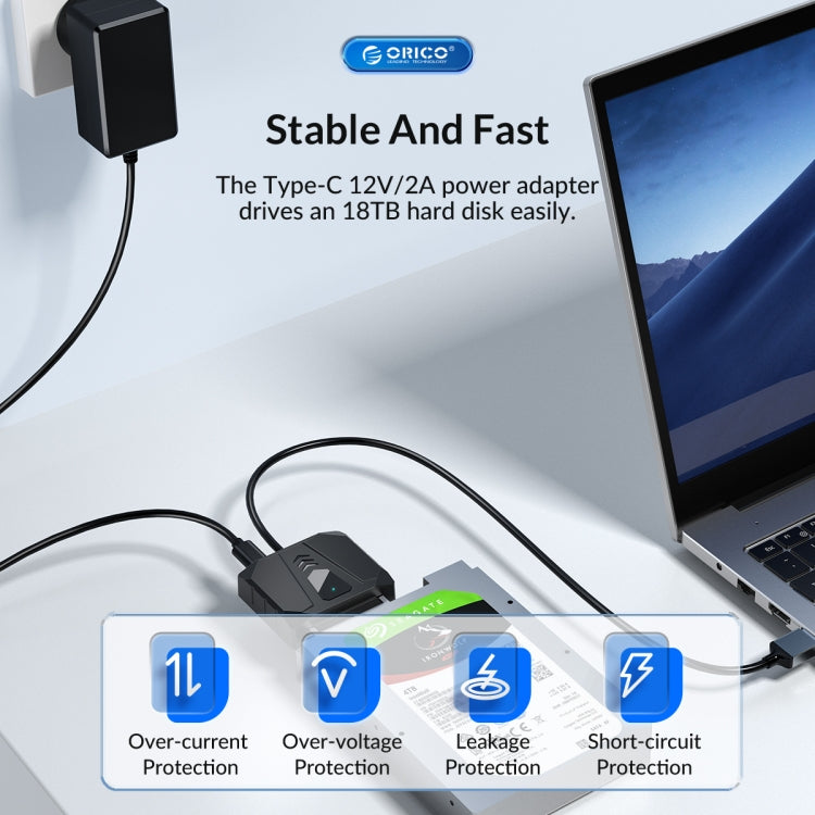 ORICO UTS1 Type-C / USB-C USB 3.0 2.5-inch SATA HDD Adapter with 12V 2A Power Adapter, Cable Length:0.3m(US Plug) - USB to IDE / SATA by ORICO | Online Shopping UK | buy2fix