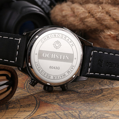 Ochstin 5043C Multifunctional Business Waterproof Leather Strap Quartz Watch(Silver+Black+White) - Leather Strap Watches by OCHSTIN | Online Shopping UK | buy2fix