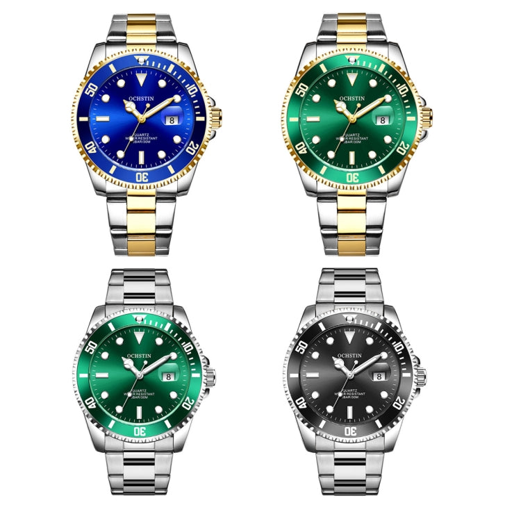 Ochstin 5019F Fashion Business Single Calendar Waterproof Stainless Steel Strap Quartz Watch(Gold+Blue) - Metal Strap Watches by OCHSTIN | Online Shopping UK | buy2fix