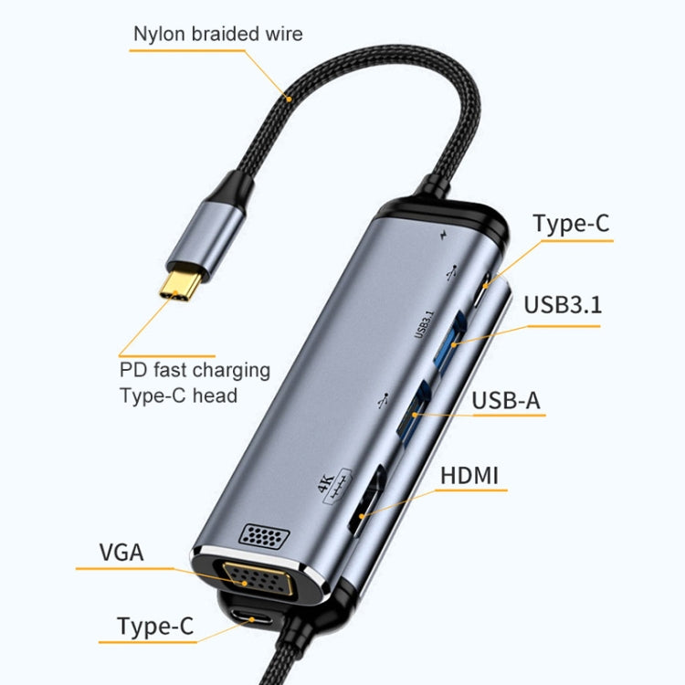 Y002 6 in 1 Type-C to VGA+HDMI+Dual USB+Dual USB-C/Type-C Interface Multifunctional Adapter - Computer & Networking by buy2fix | Online Shopping UK | buy2fix