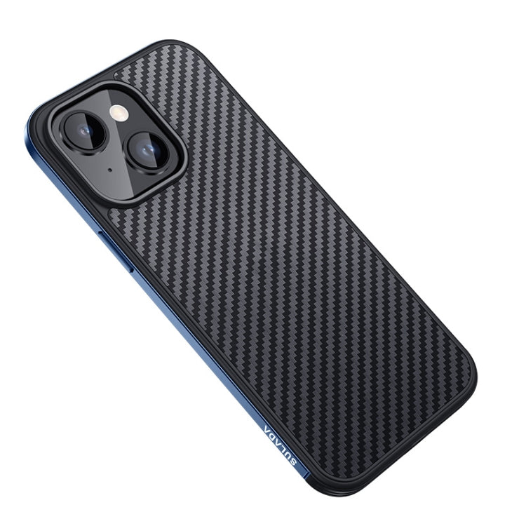 For iPhone 14 Plus SULADA Carbon Fiber Textured Shockproof Metal + TPU Frame Case(Dark Blue) - iPhone 14 Plus Cases by SULADA | Online Shopping UK | buy2fix