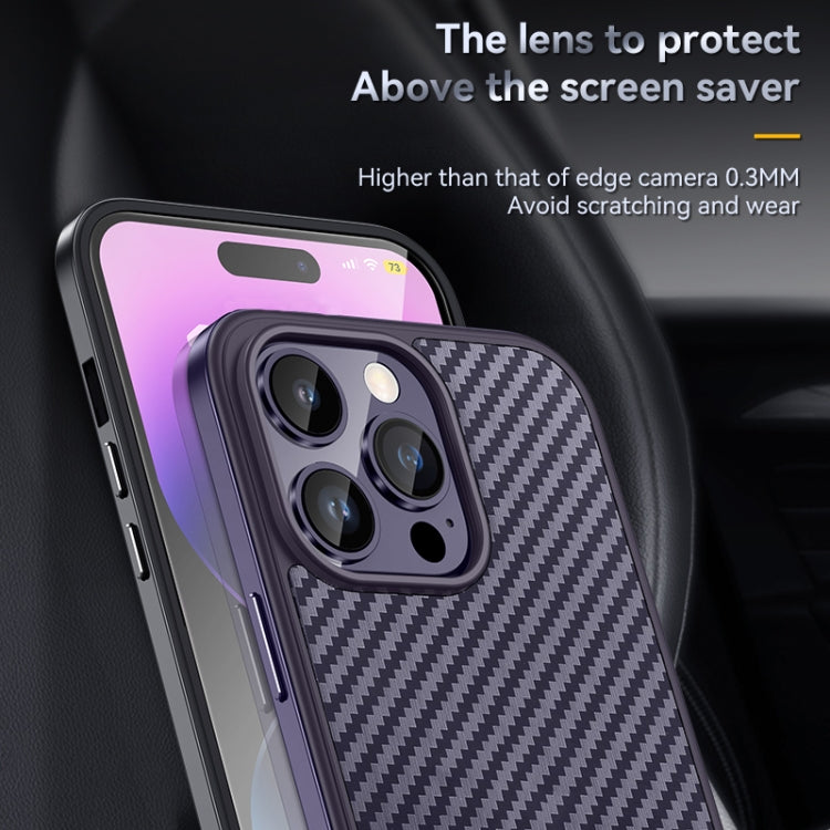 For iPhone 14 Pro Max SULADA Carbon Fiber Textured Shockproof Metal + TPU Frame Case(Silver) - iPhone 14 Pro Max Cases by SULADA | Online Shopping UK | buy2fix