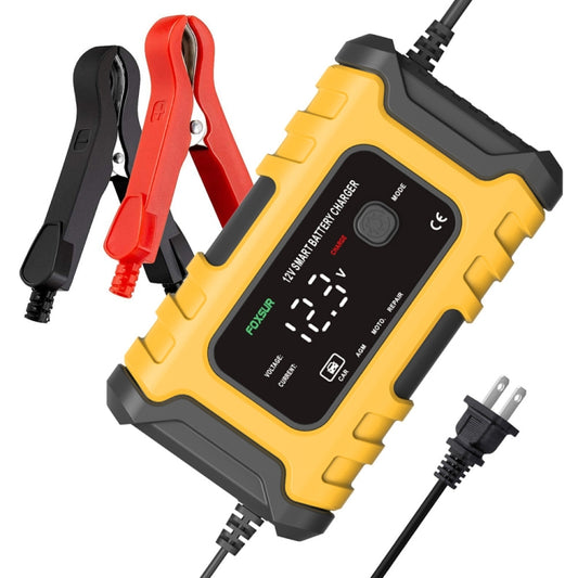 FOXSUR 6A 12V Motorcycle / Car Smart Battery Charger, Plug Type:UK Plug(Yellow) - In Car by FOXSUR | Online Shopping UK | buy2fix
