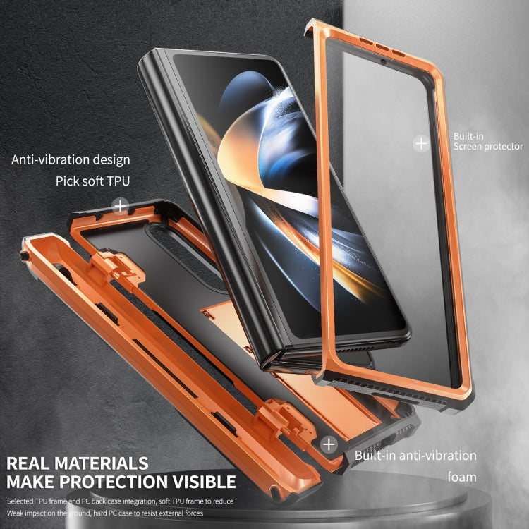 For Samsung Galaxy Z Fold4 5G SM-F936 Armored All-inclusive Shockproof Folding Phone Case(Orange) - Galaxy Z Fold4 5G Cases by buy2fix | Online Shopping UK | buy2fix