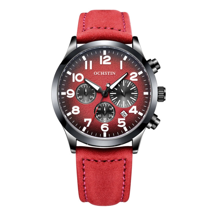 Ochstin 6042C Fashion Leather Waterproof Luminous Quartz Men Watch(Gradient Black Red) - Leather Strap Watches by OCHSTIN | Online Shopping UK | buy2fix