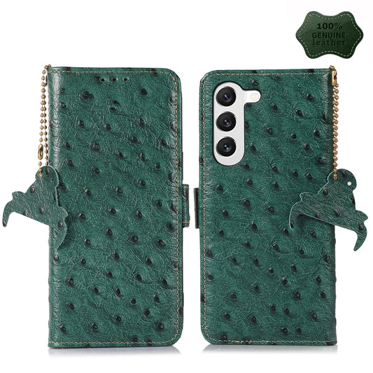 For Samsung Galaxy S23+ 5G Ostrich Pattern Genuine Leather RFID Phone Case(Green) - Galaxy S23+ 5G Cases by buy2fix | Online Shopping UK | buy2fix