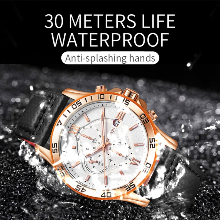 OCHSTIN 6068A Multifunctional Quartz Waterproof Luminous Men Watch(Rose Gold+Brown) - Leather Strap Watches by OCHSTIN | Online Shopping UK | buy2fix