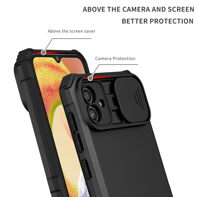 For Samsung Galaxy A04 4G Stereoscopic Holder Sliding Camshield Phone Case(Black) - Galaxy Phone Cases by buy2fix | Online Shopping UK | buy2fix