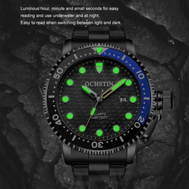 OCHSTIN 7003A Multifunctional Quartz Waterproof Luminous Steel Strap Men Watch(Silver+Blue) - Metal Strap Watches by OCHSTIN | Online Shopping UK | buy2fix