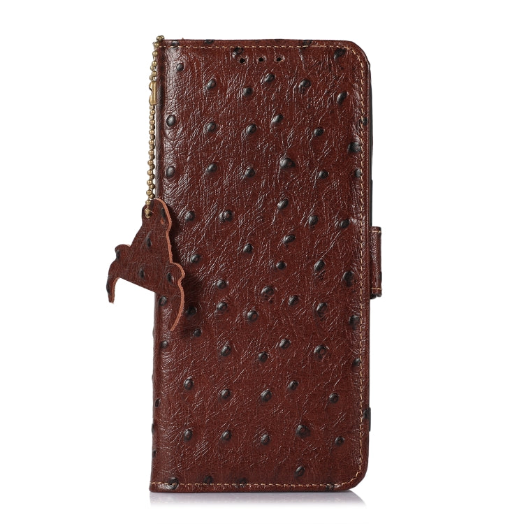 For Samsung Galaxy A04e Ostrich Pattern Genuine Leather RFID Phone Case(Coffee) - Galaxy Phone Cases by buy2fix | Online Shopping UK | buy2fix