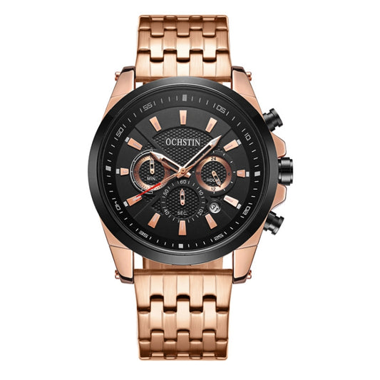 OCHSTIN 7256 Fashion Steel Strap Multifunctional Quartz Men Watch(Rose Gold Black) - Metal Strap Watches by OCHSTIN | Online Shopping UK | buy2fix