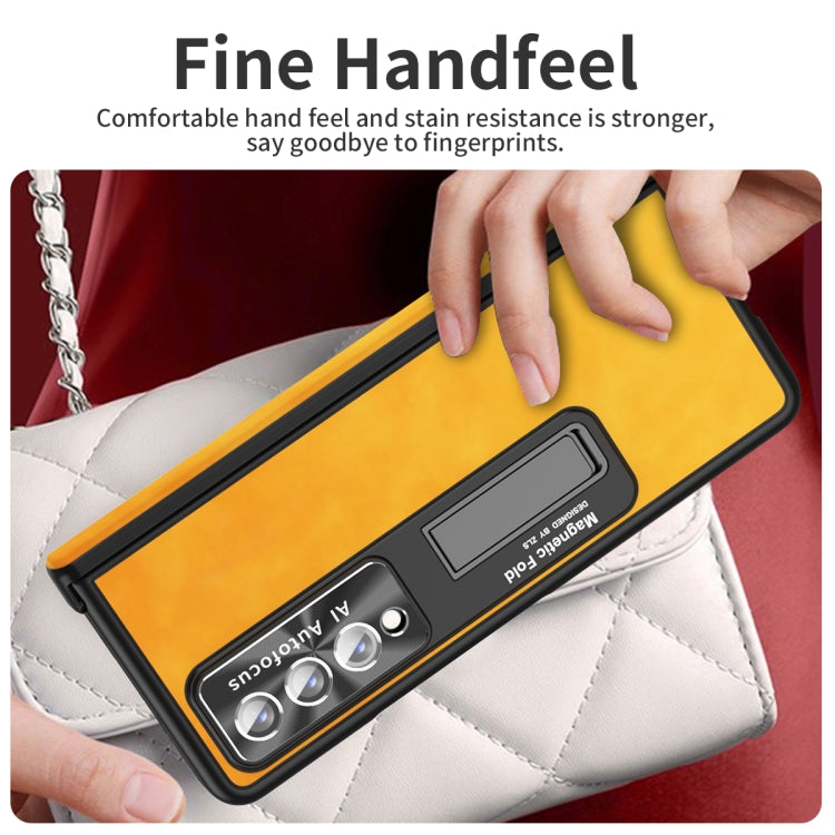 For Samsung Galaxy Z Fold4 Napa Texture All-inclusive Phone Case(Yellow) - Galaxy Z Fold4 5G Cases by buy2fix | Online Shopping UK | buy2fix