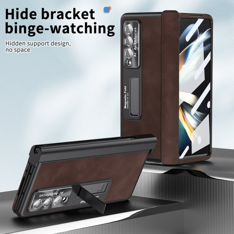 For Samsung Galaxy Z Fold4 Napa Pattern All-inclusive Magnetic Phone Case(Coffee) - Galaxy Z Fold4 5G Cases by buy2fix | Online Shopping UK | buy2fix