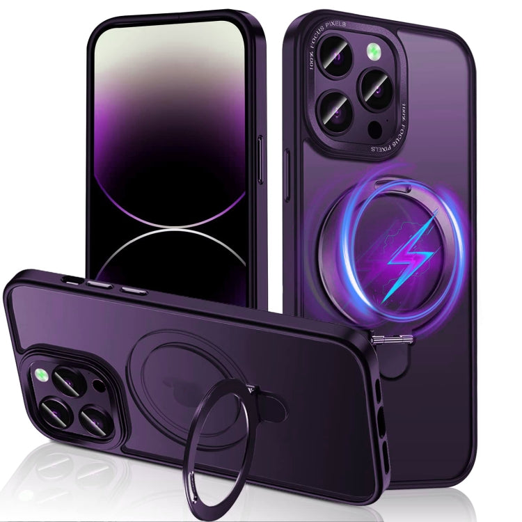 For iPhone 14 Pro 3 in 1 Skin Feel MagSafe Holder Phone Case(Purple) - iPhone 14 Pro Cases by buy2fix | Online Shopping UK | buy2fix