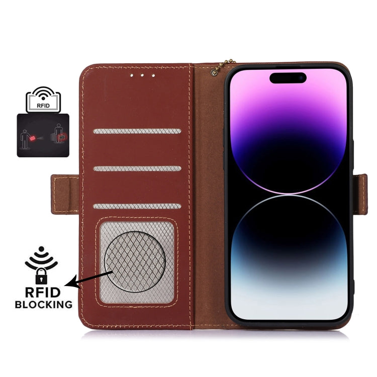 For OnePlus 11 Genuine Leather Magnetic RFID Leather Phone Case(Coffee) - OnePlus Cases by buy2fix | Online Shopping UK | buy2fix