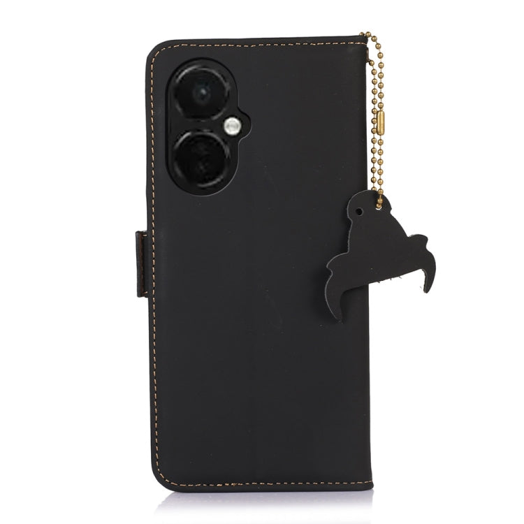 For OnePlus Nord CE 3 Lite Genuine Leather Magnetic RFID Leather Phone Case(Black) - OnePlus Cases by buy2fix | Online Shopping UK | buy2fix